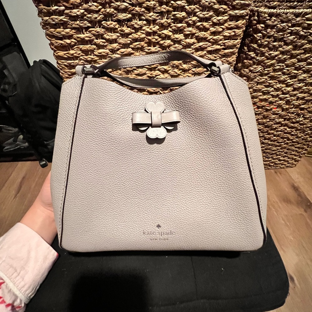 Kate Spade Light Gray Shoulder Bag with Bow Accent